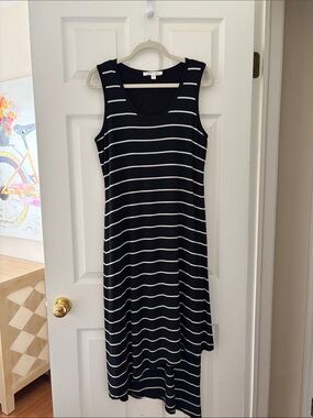Sleeveless Black & White Striped Maxi Dress - Casual Everyday